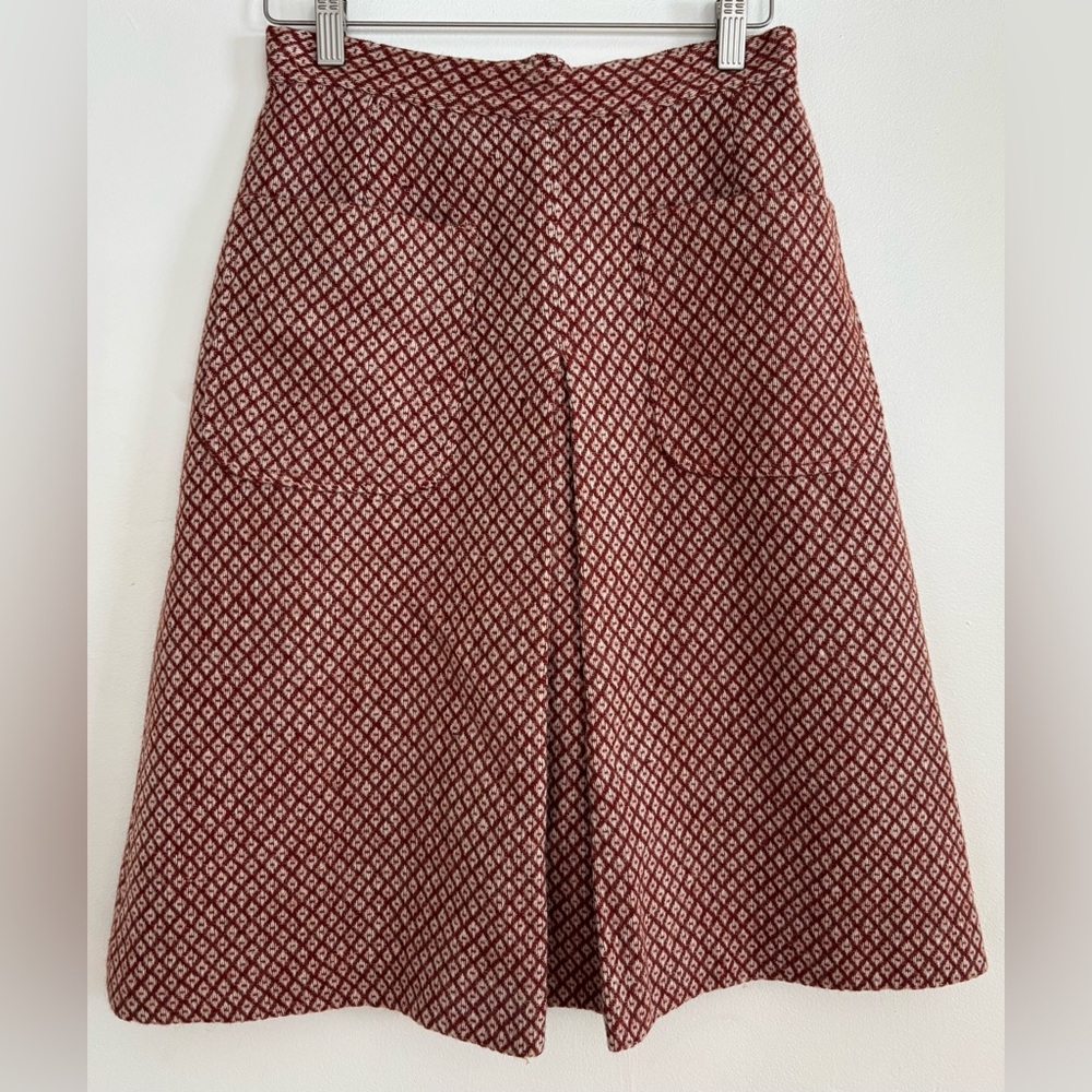 Vintage Evan Picone Red & Cream Geometric Wool A-Line Skirt size 4